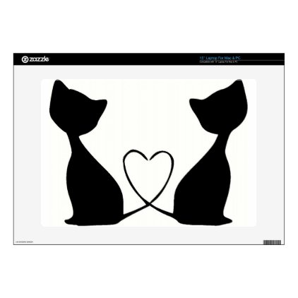 Cats with heart, black and white decal for laptop 