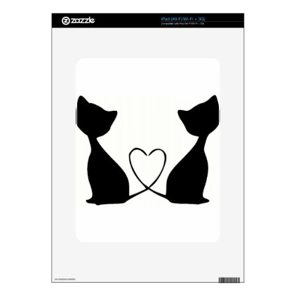 Cats with heart, black and white decals for the iPad