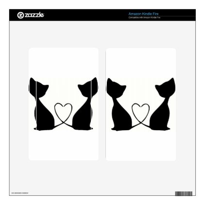 Cats with heart, black and white kindle fire decals