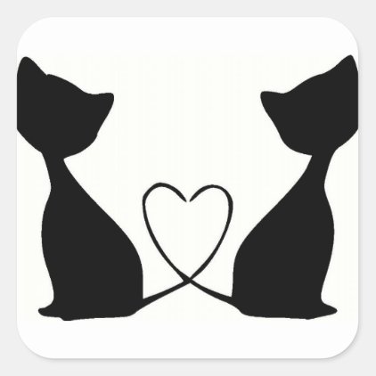 Cats with heart, black and white square sticker