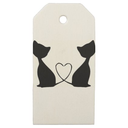 Cats with heart, black and white wooden gift tags