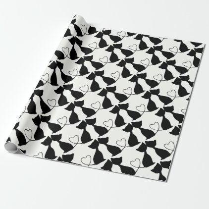 Cats with heart, black and white wrapping paper