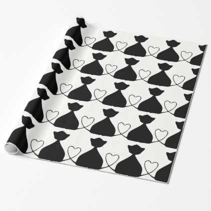 Cats with heart, black and white wrapping paper