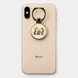 Cats With Kittens Holding Umbrellas Walking Snow Phone Ring Stand
