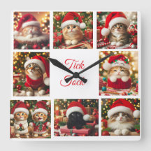 Cats With Red Christmas Hats /Cute /Wall Clock