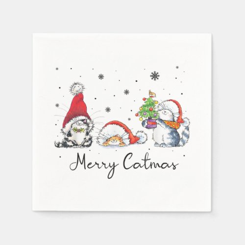 Cats With Santa Hat Merry Catmas Cat Lover Christm Napkins