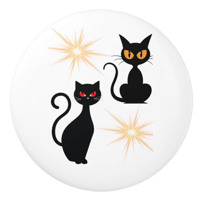 Cats with starburst, mid-century cats ceramic knob (Front)