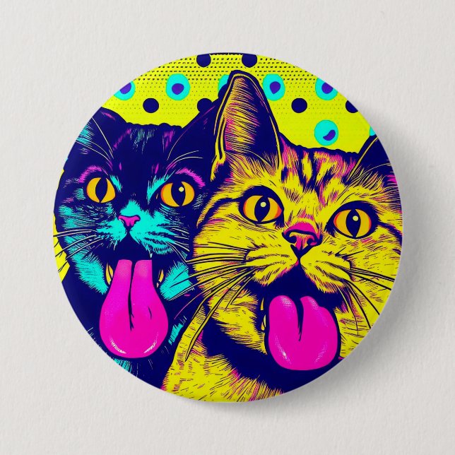 Cats with sticking out pop art button (Front)
