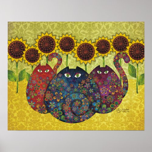 cats with sunflowers canvas print