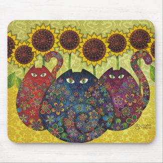 cats with sunflowers mouse pad