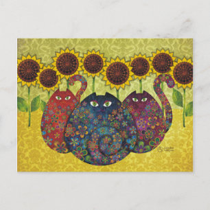 Cats With Sunflowers Postcards TBA