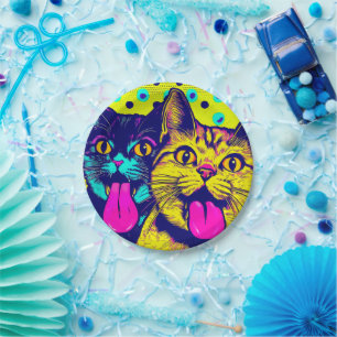 Cats with tongue out paper plates