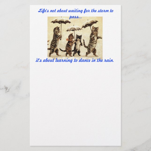 cats with umbrellas in the rain stationary stationery (Front)