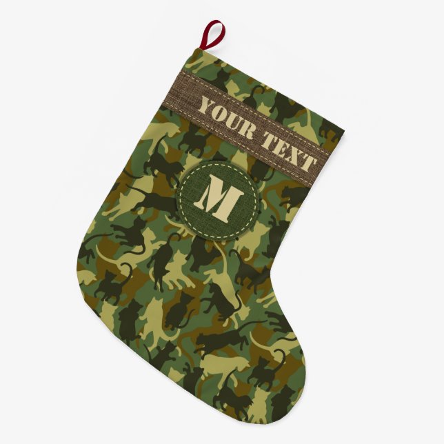 Cats Woodland Camouflage Large Christmas Stocking (Front (Hanging))