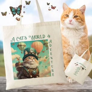Cats World Adventure Steampunk Hot Air Balloon  Tote Bag