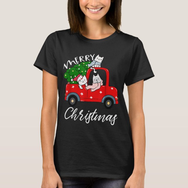 Cats xmas Shirt Tree on Red Truck Cat Christmas tr (Front)