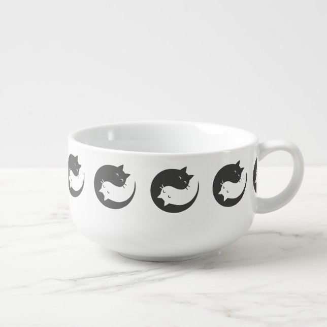 Cats yin and yang mandala - Choose background colo Soup Mug (Left)