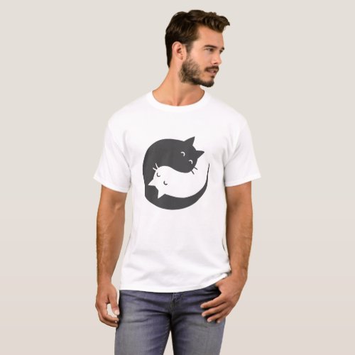 Cats yin and yang mandala _ Choose background colo T_Shirt