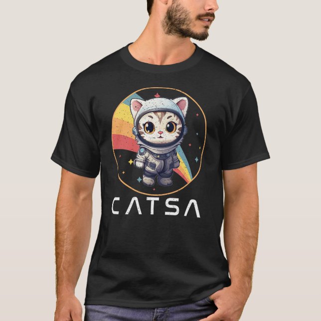 CATSA Cat Astronaut in Space  Retro Kitten Astrono T-Shirt (Front)