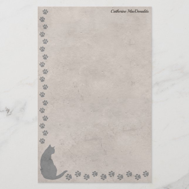 CatSilhouette & PawPrints w/out your Name Stationery (Front)