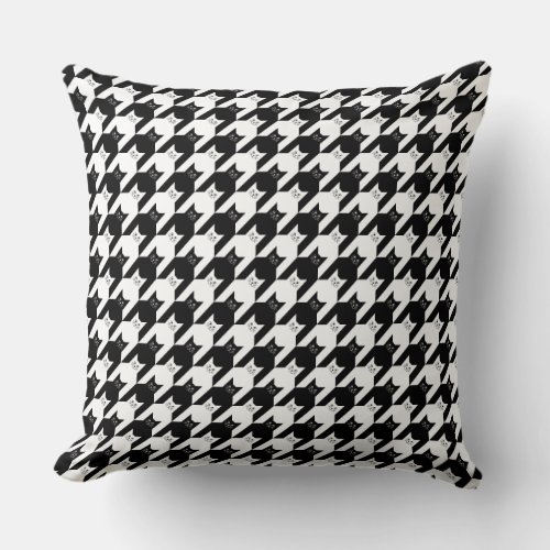 Catstooth Black and White Houndstooth Pattern Throw Pillow