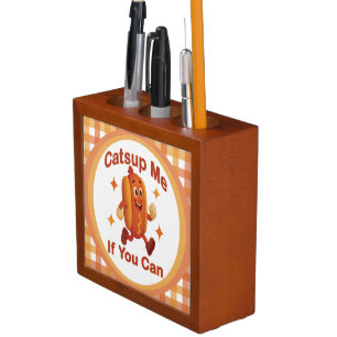 Catsup Me If You Can Funny Hot Dog – Ketchup Pun Desk Organizer