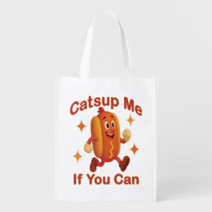 Catsup Me If You Can Funny Hot Dog – Ketchup Pun Grocery Bag