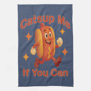 Catsup Me If You Can Funny Hot Dog – Ketchup Pun Kitchen Towel