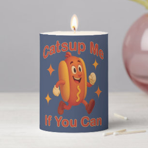 Catsup Me If You Can Funny Hot Dog – Ketchup Pun Pillar Candle