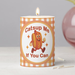 Catsup Me If You Can Funny Hot Dog – Ketchup Pun Pillar Candle
