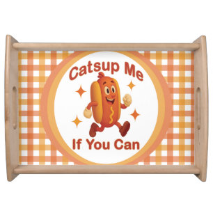 Catsup Me If You Can Funny Hot Dog – Ketchup Pun Serving Tray