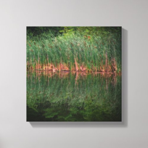 Cattail Reflections In Pond Orton Effect Canvas Print