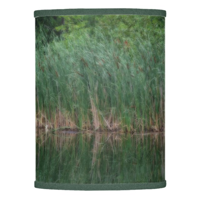 Cattail Reflections In Pond Orton Effect  Lamp Shade (Front)