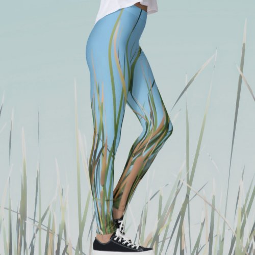 Cattails Abstract Chic Sky Blue Leggings
