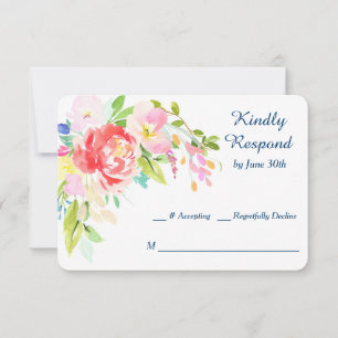Cattails and Floral on Navy Blue Wedding RSVP