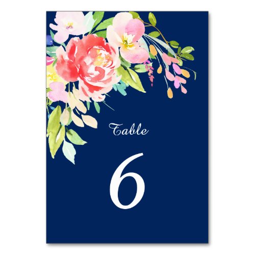 Cattails and Floral on Navy Blue Wedding Table Number