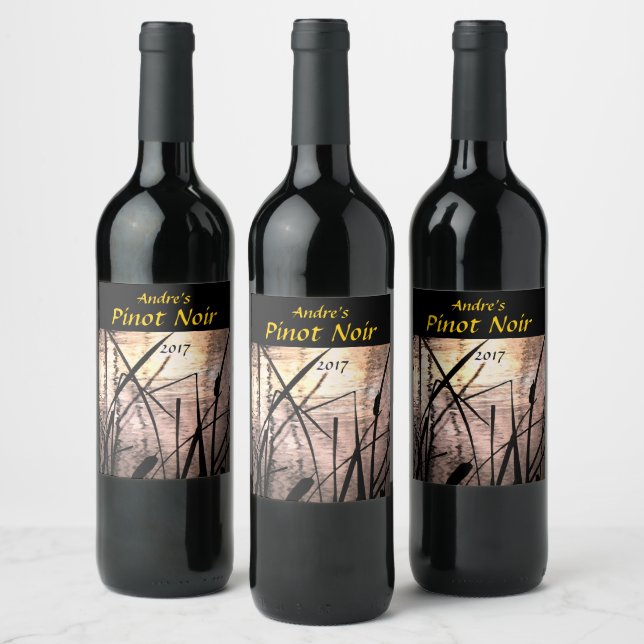 Cattails at Sunset Pond Wine Label (Bottles)