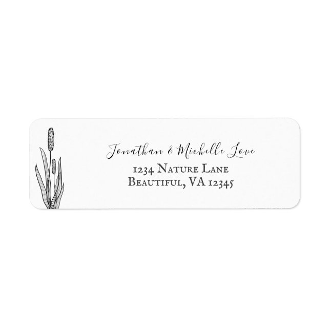 Cattails Black and White Address Label (Front)