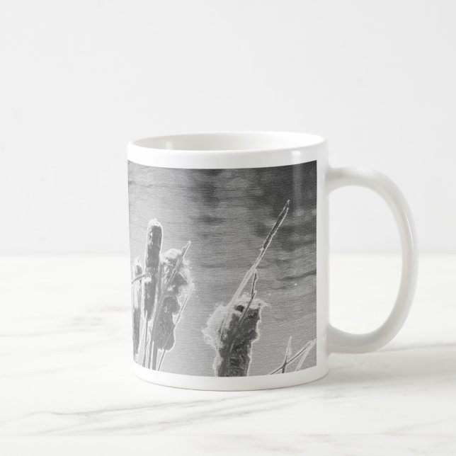 Cattails by the Pond in Black and White Coffee Mug (Right)