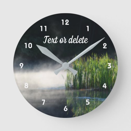 Cattails In The Mist On A Pond Orton Personalized Round Clock