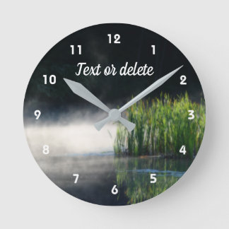 Cattails In The Mist On A Pond Personalized Round Clock