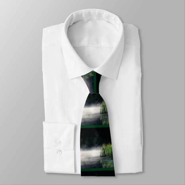 Cattails In The Mist On A Pond Picture Neck Tie (Tied)