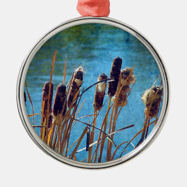 Cattails on the Pond Metal Ornament (Front)