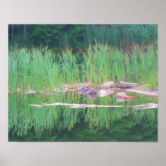 Cattails Pond Reflections Photo Painting Poster (Front)
