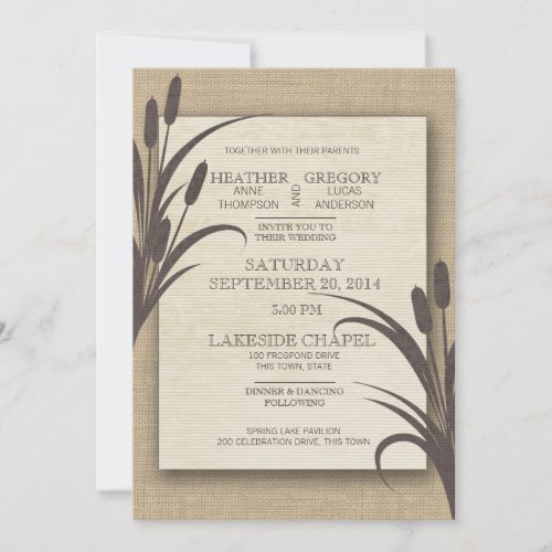 Cattails Rustic Lake Wedding Invitation