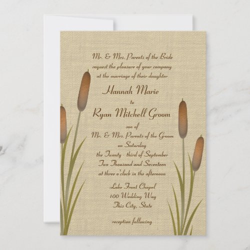 Cattails Rustic Lake Wedding Invitation