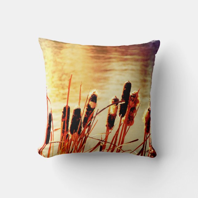 Cattails Throw Pillow (Front)