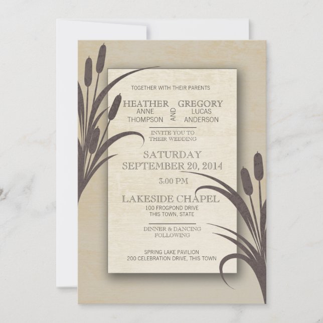 Cattails Water Front Wedding Invitation (Front)