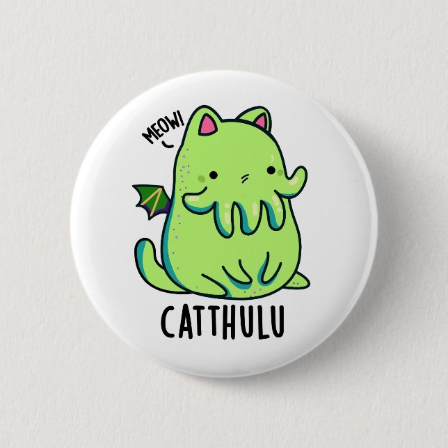 Catthulu Funny Cthulhu Cat Pun  Button (Front)