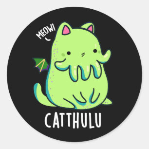 Catthulu Funny Cthulhu Cat Pun Dark BG Classic Round Sticker